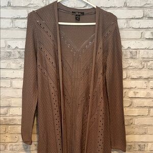 Style & Co. Open-Front Pointelle Knit Cardigan in Taupe
